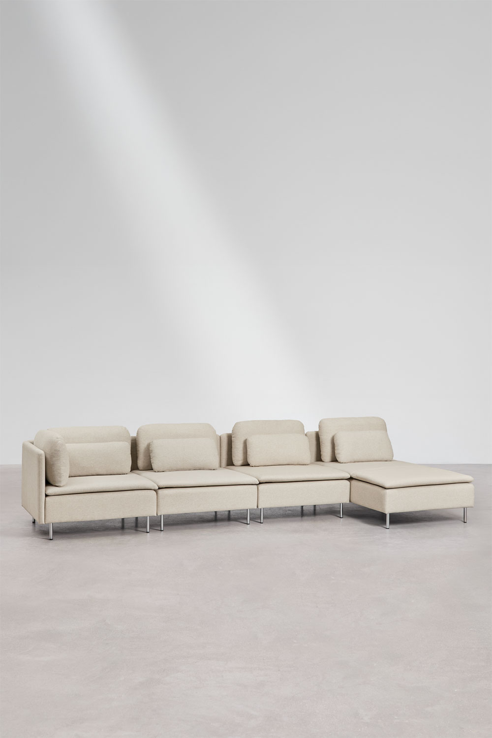 Divano modulare con chaise longue destra a 4 pezzi con modulo angolare Oriol