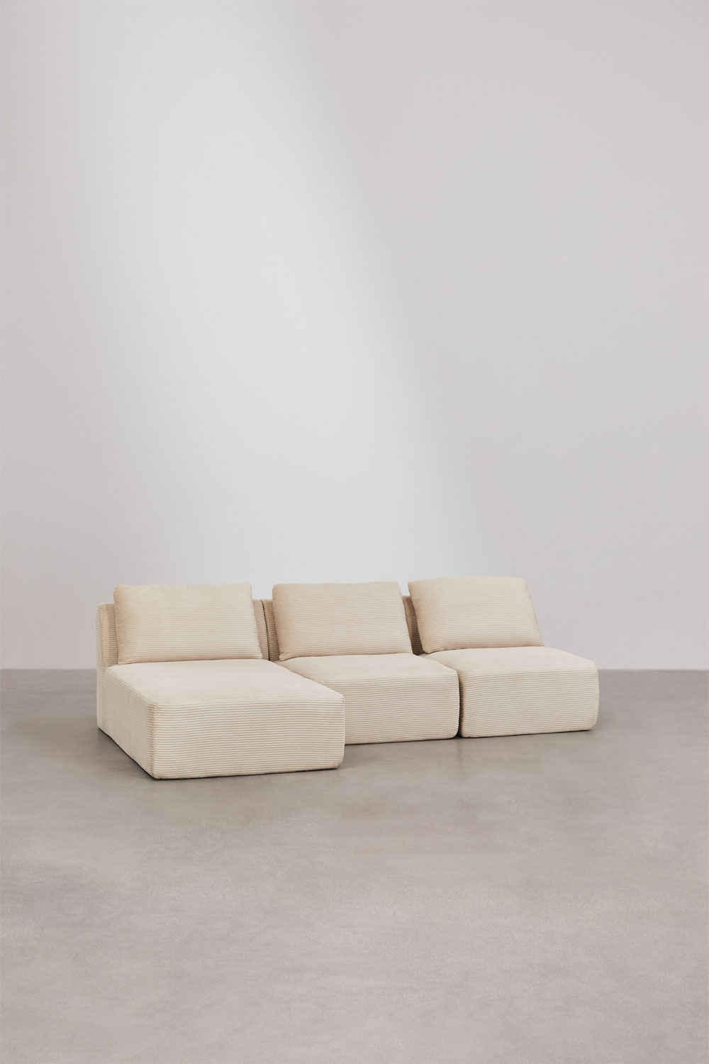 Divano modulare Temple con chaise longue sinistra in 3 pezzi, in velluto a coste sottovuoto