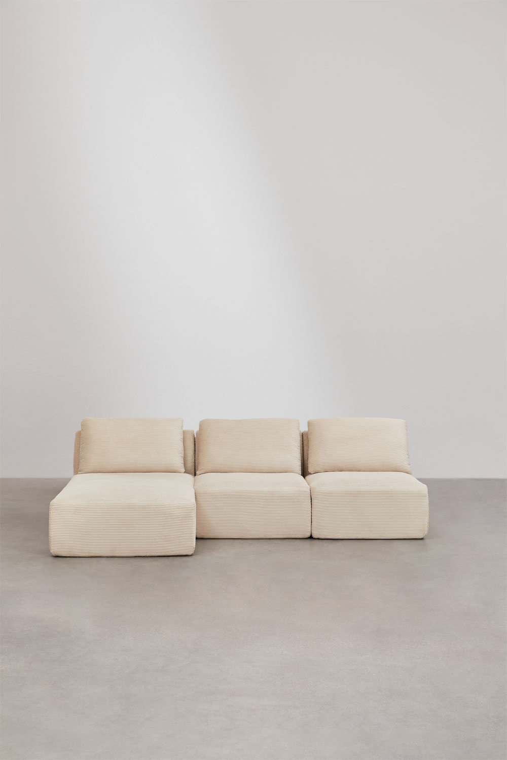 Divano modulare Temple con chaise longue sinistra in 3 pezzi, in velluto a coste sottovuoto