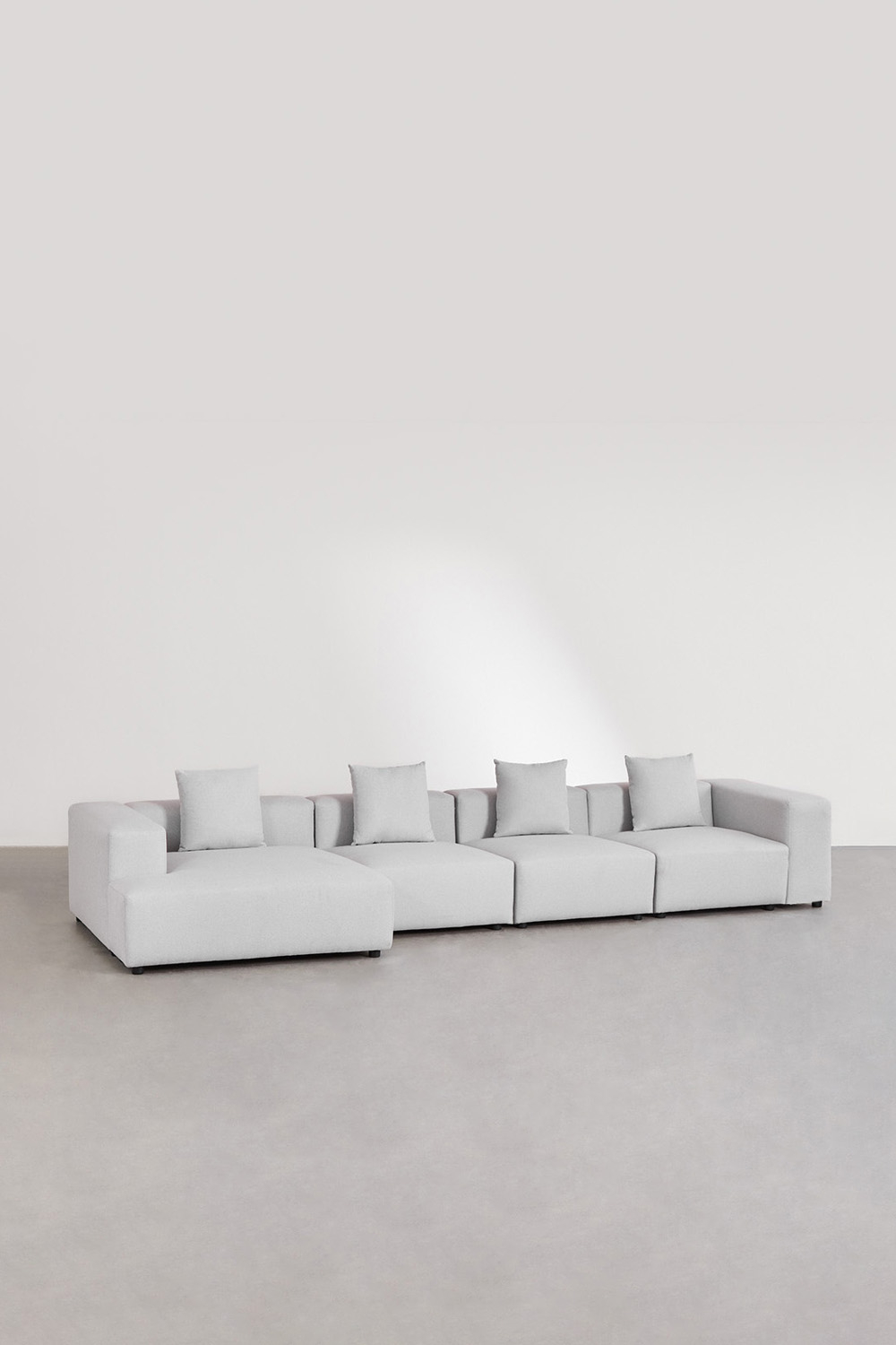 Sofà modulare con chaise longue sinistra a 4 pezzi (↔︎420 cm) con bracciolo alto Bruna