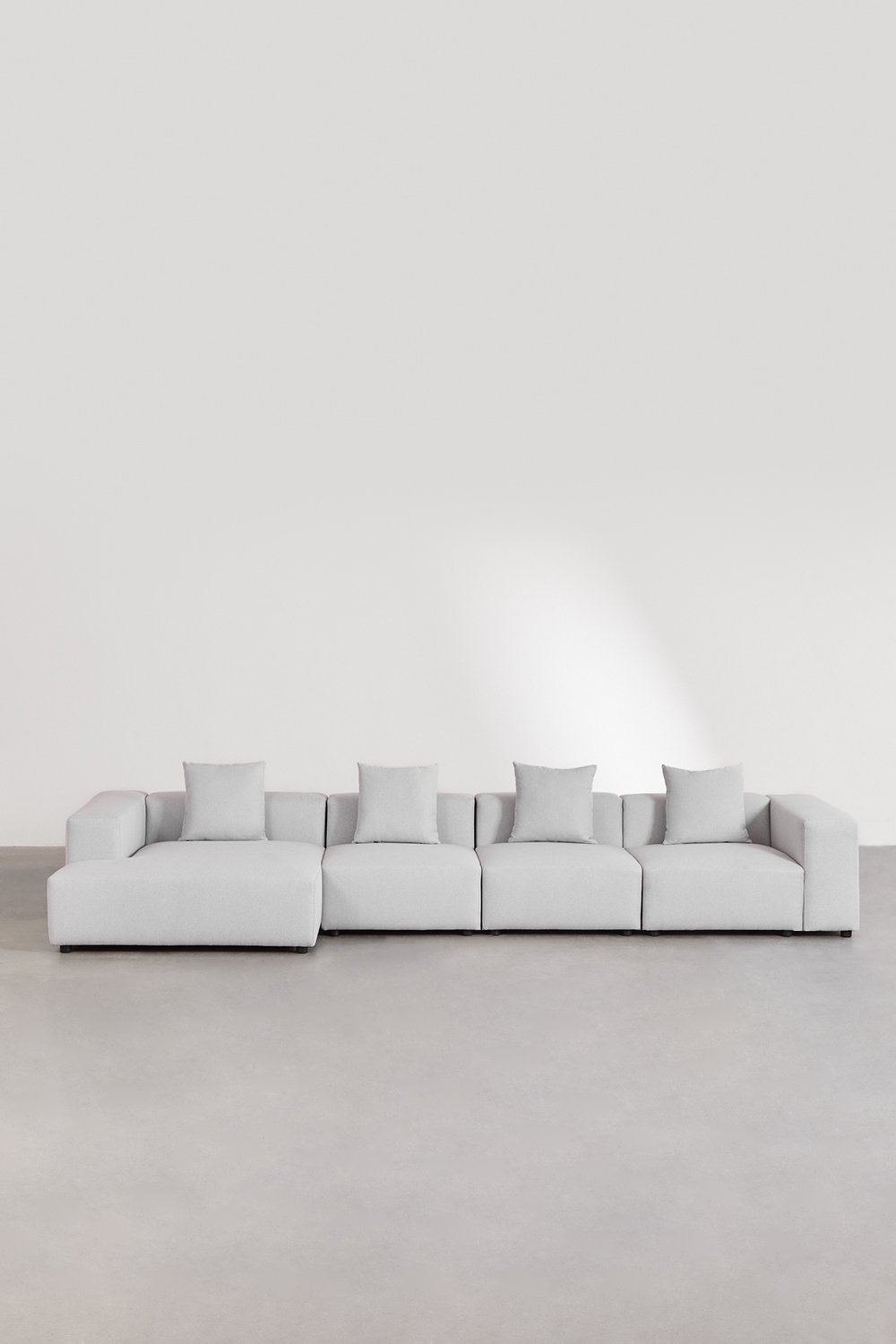 Sofà modulare con chaise longue sinistra a 4 pezzi (↔︎420 cm) con bracciolo alto Bruna