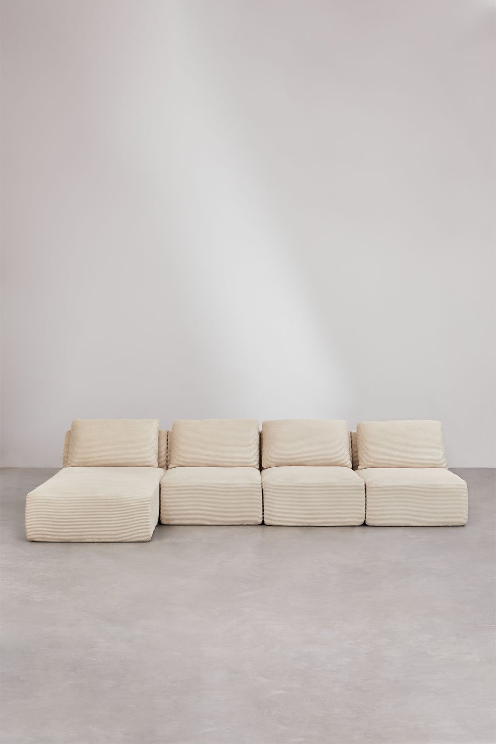 Divano modulare Temple chaise longue sinistra 4 pezzi in velluto a coste sottovuoto