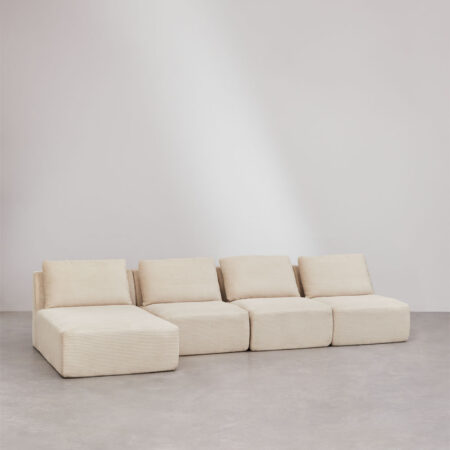Divano modulare Temple chaise longue sinistra 4 pezzi in velluto a coste sottovuoto