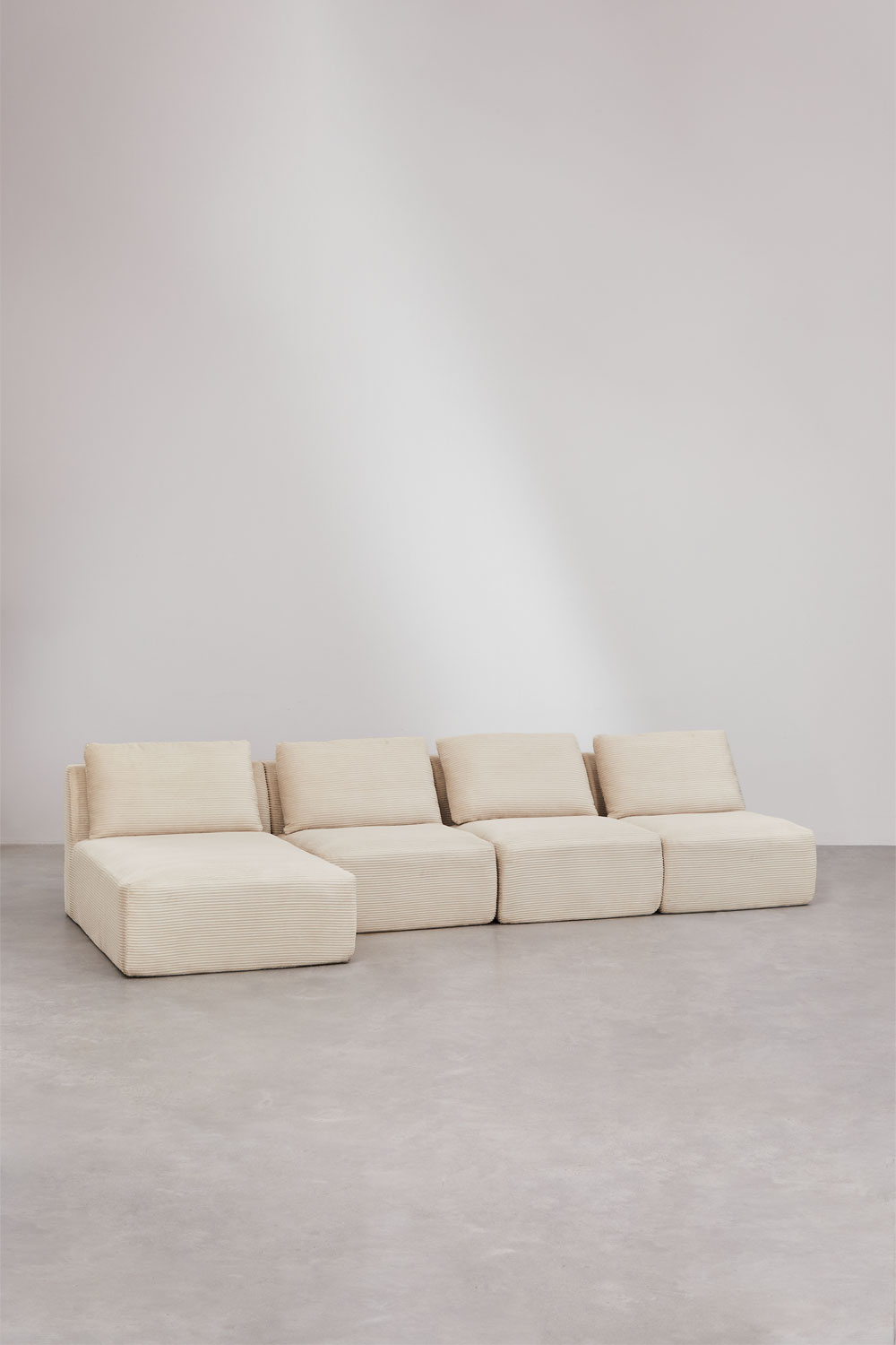 Divano modulare Temple chaise longue sinistra 4 pezzi in velluto a coste sottovuoto