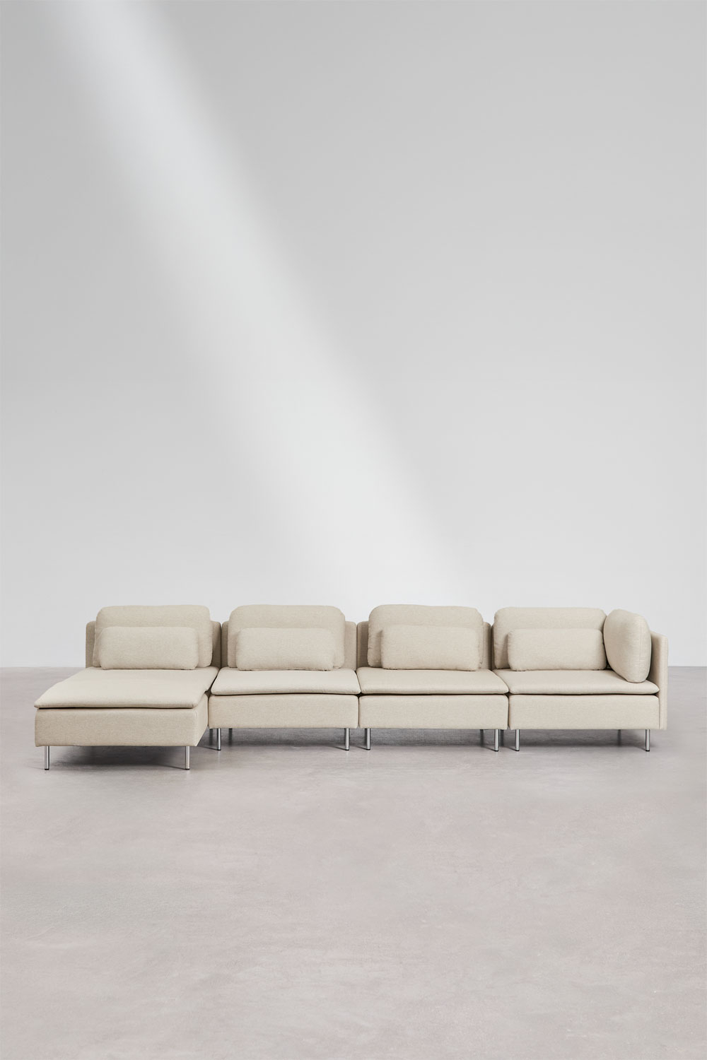 Divano modulare con chaise longue sinistra a 4 pezzi con modulo angolare Oriol