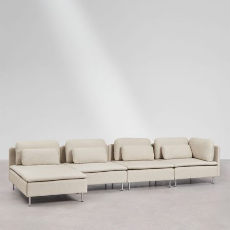 Divano modulare con chaise longue sinistra a 4 pezzi con modulo angolare Oriol