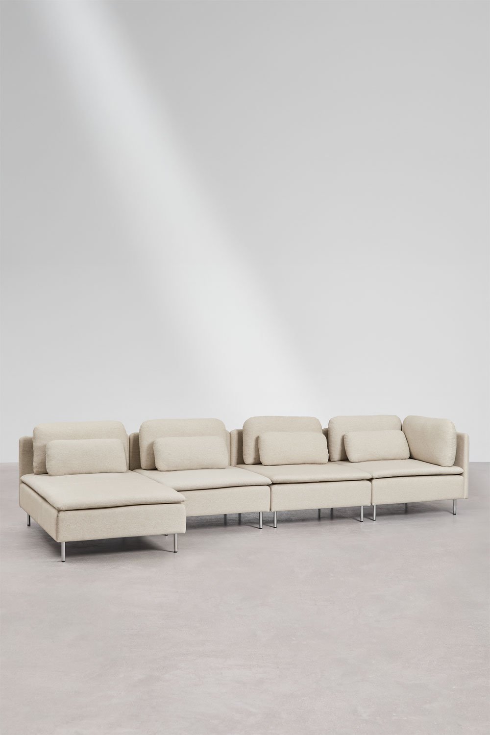 Divano modulare con chaise longue sinistra a 4 pezzi con modulo angolare Oriol