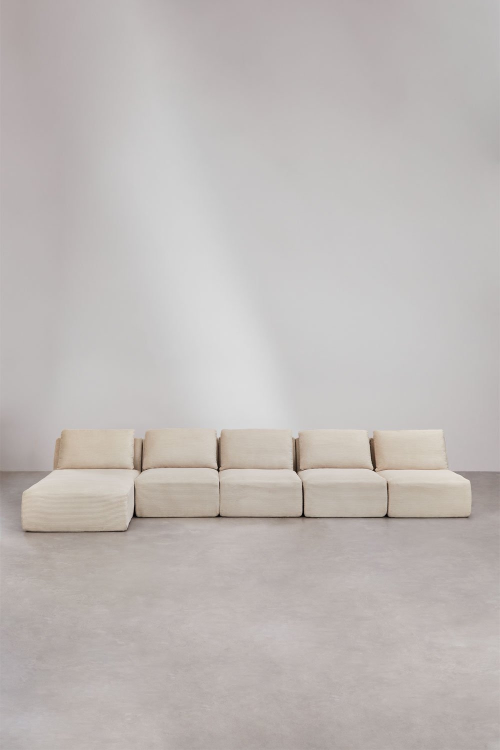 Divano modulare Temple chaise longue sinistra 5 pezzi in velluto a coste sottovuoto