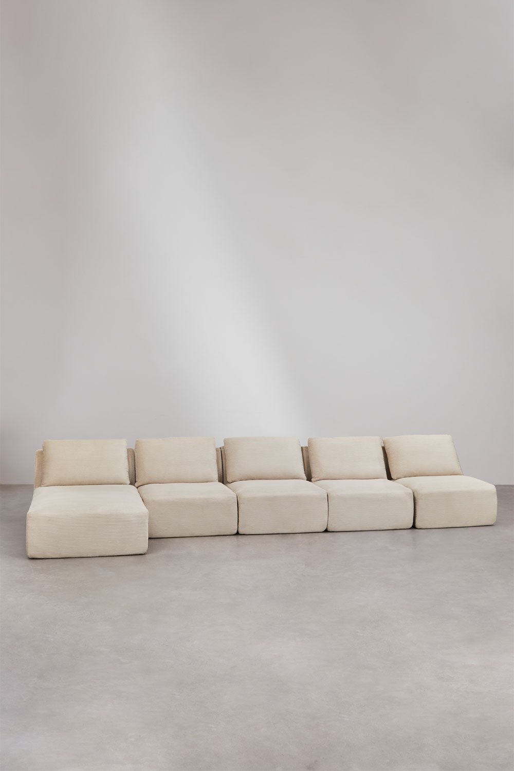 Divano modulare Temple chaise longue sinistra 5 pezzi in velluto a coste sottovuoto