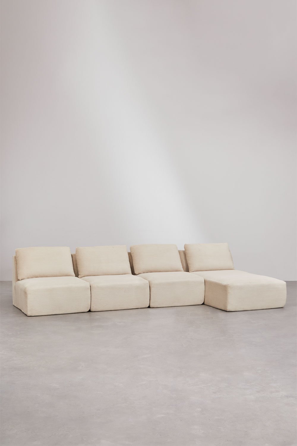 Divano modulare Temple 4 pezzi chaise longue destra in velluto a coste sottovuoto