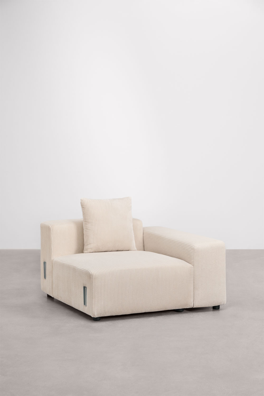Modulo angolare destro (115x113 cm) con bracciolo basso e cuscino per divano componibile Bruna