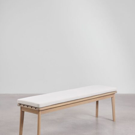Panca da 160 cm in legno di acacia e tessuto Kaela