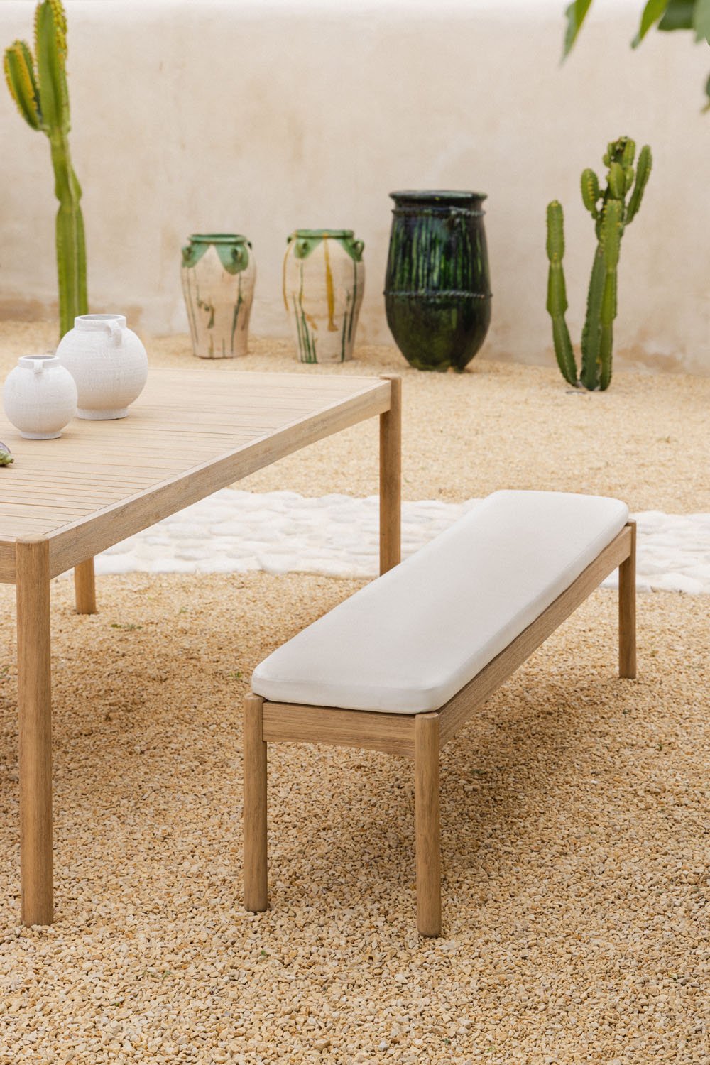 Panca da giardino 180 cm in legno di acacia e tessuto Karvia