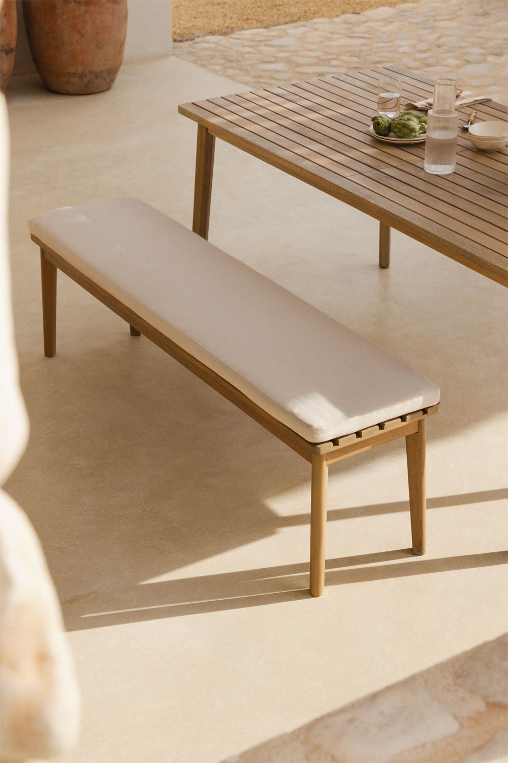 Panca da giardino da 160 cm in legno di acacia e tessuto Kaela