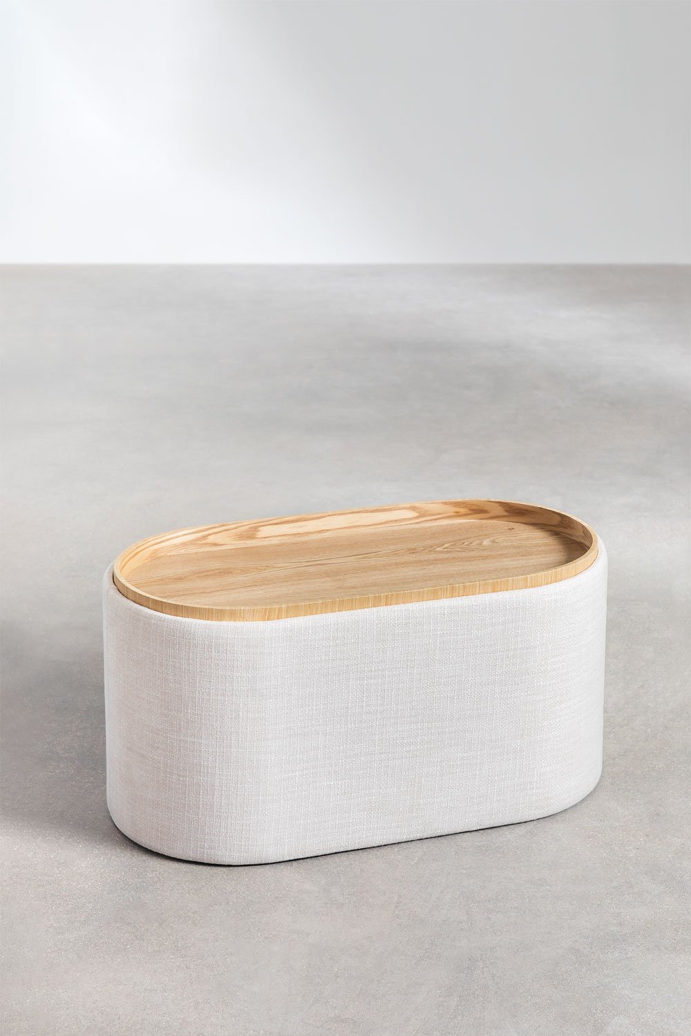 Pouf ovale imbottito Berkeleni con vassoio e contenitore