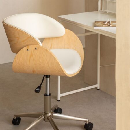 Sedia da scrivania con ruote in legno e similpelle Lorete