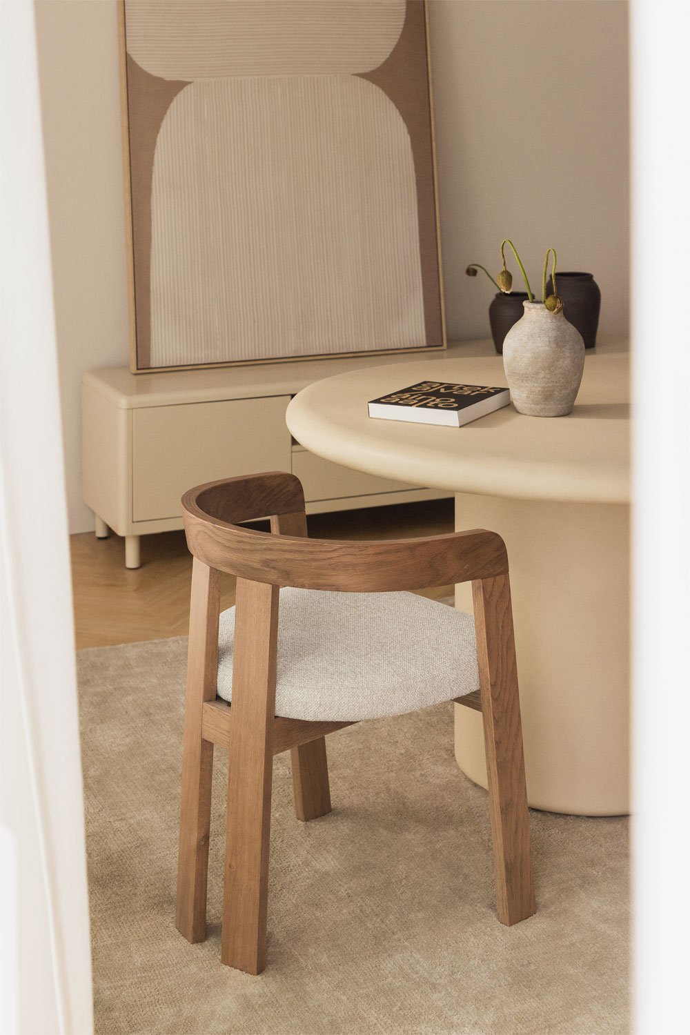Sedia da pranzo imbottita Yvone con braccioli in legno