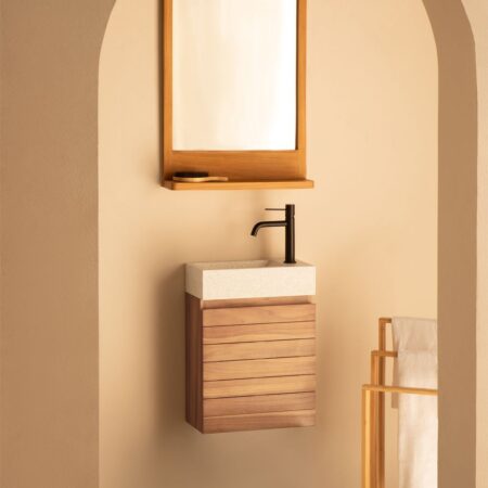 Set Arredo Bagno in Legno Teak con Lavabo Integrato in Cemento Napier