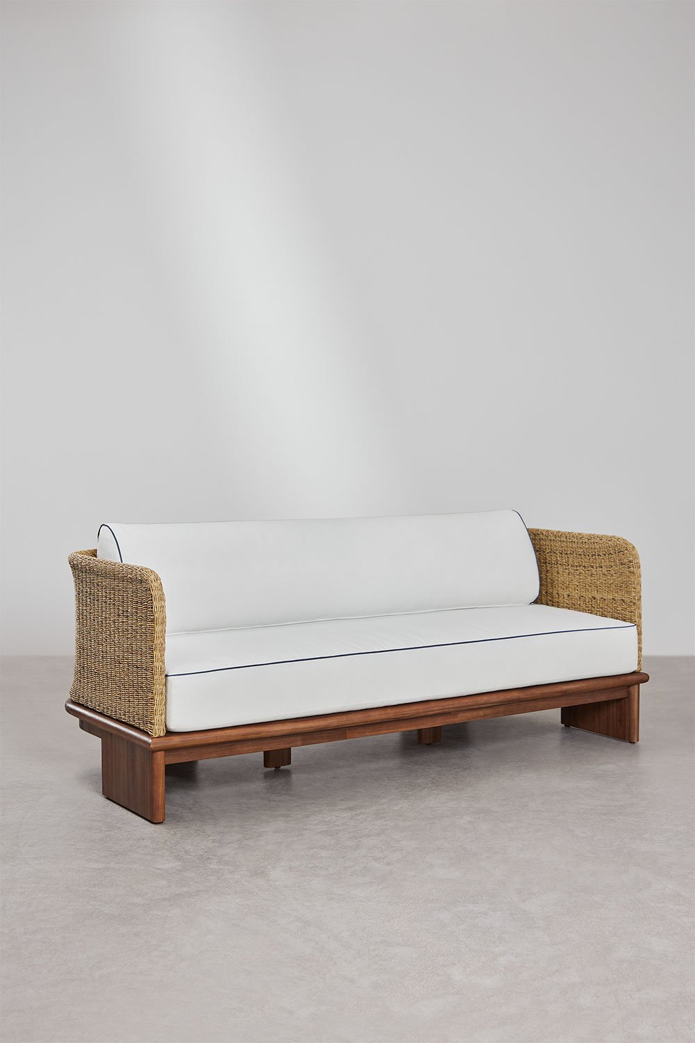Set da giardino con divano 3 posti e 2 tavolini in rattan e legno di acacia Famara