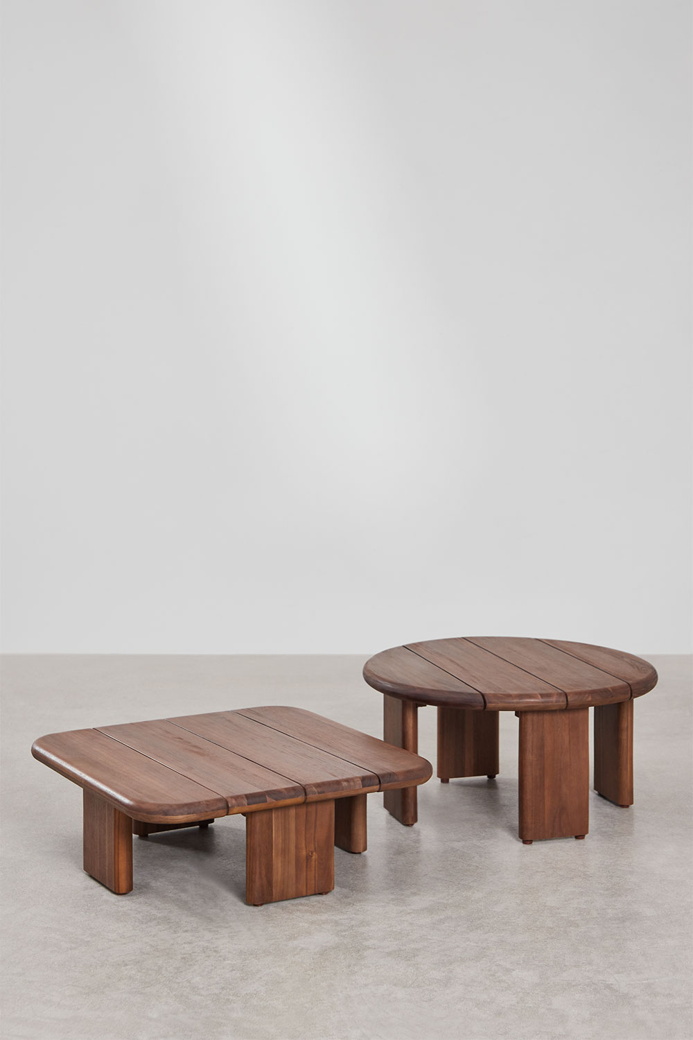 Set da giardino con divano 3 posti e 2 tavolini in rattan e legno di acacia Famara