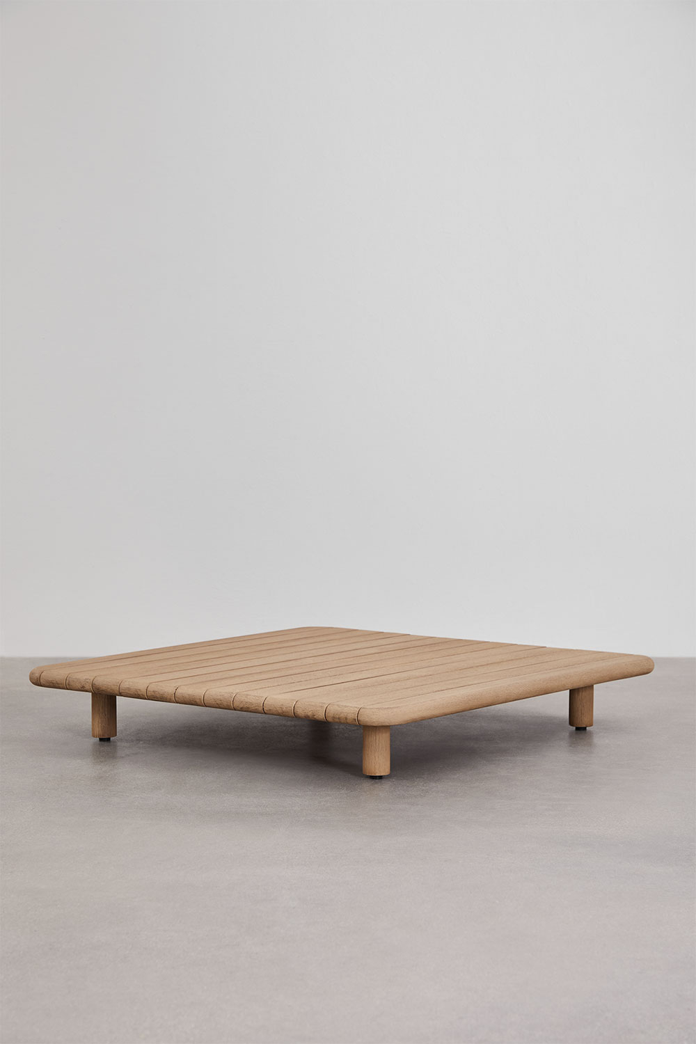 Set da giardino con divano chaise longue modulare 3 pezzi, tavolino, poltrona e tavolino 95x95 cm in acacia Portet