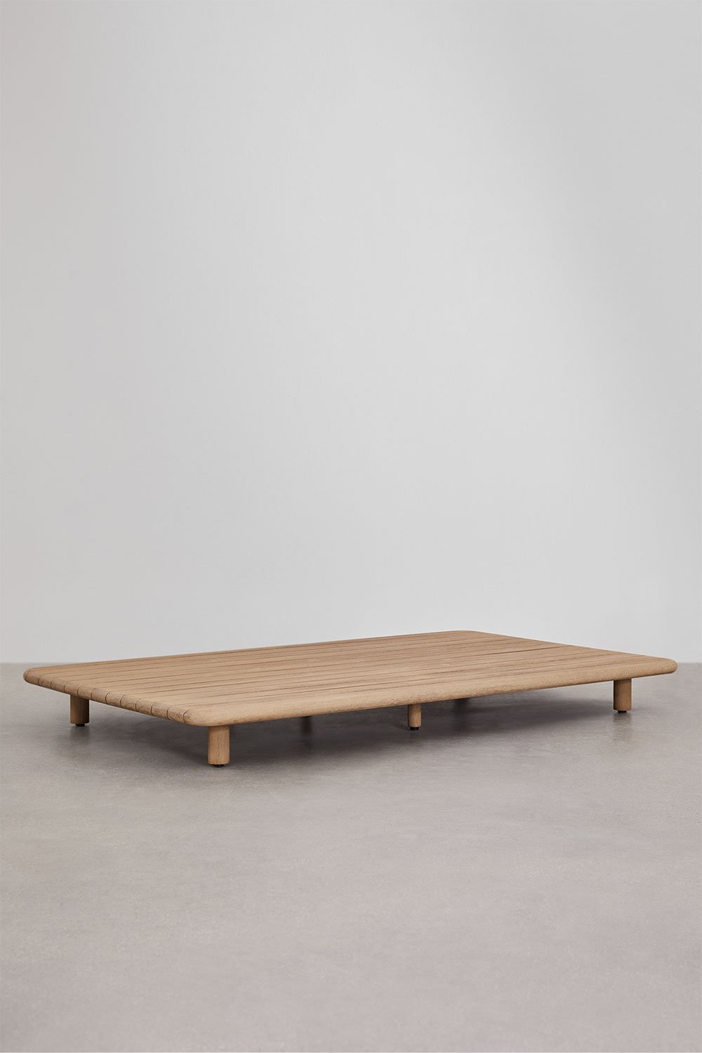 Set da giardino con divano chaise longue modulare 4 pezzi con tavolino laterale e tavolino basso 160x95 cm in acacia Portet