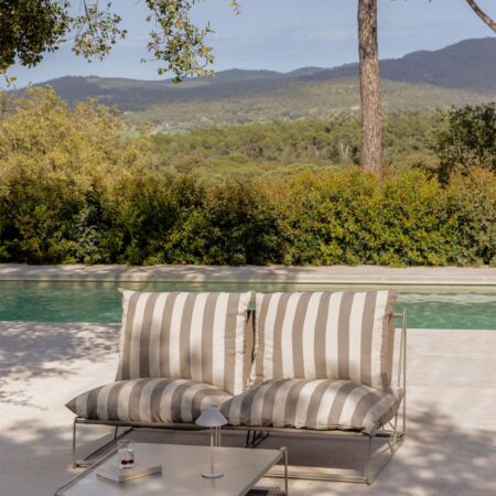 Set da giardino con divano modulare a 2 pezzi e tavolino convertibile Amaro