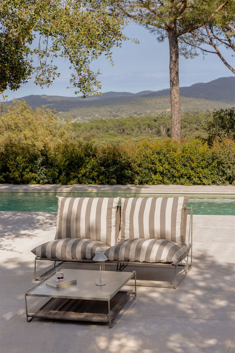 Set da giardino con divano modulare a 2 pezzi e tavolino convertibile Amaro