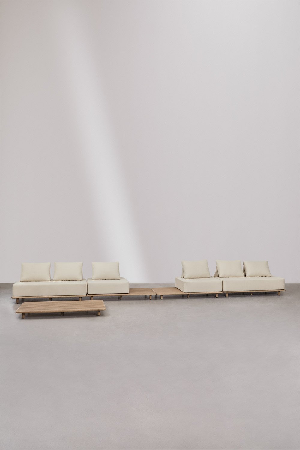 Set da giardino con divano componibile 4 pezzi con tavolino laterale e tavolino basso 160x95 cm in acacia Portet