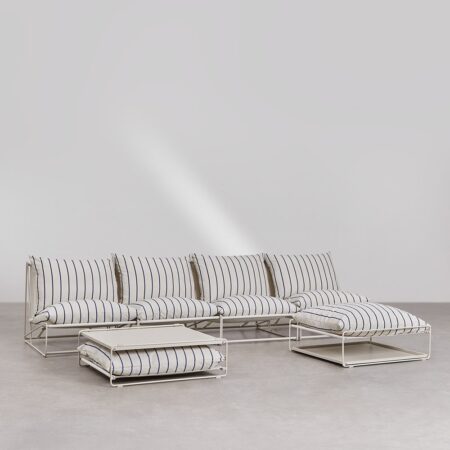 Set da giardino con divano modulare a 4 pezzi, tavolino e pouf convertibile Amaro