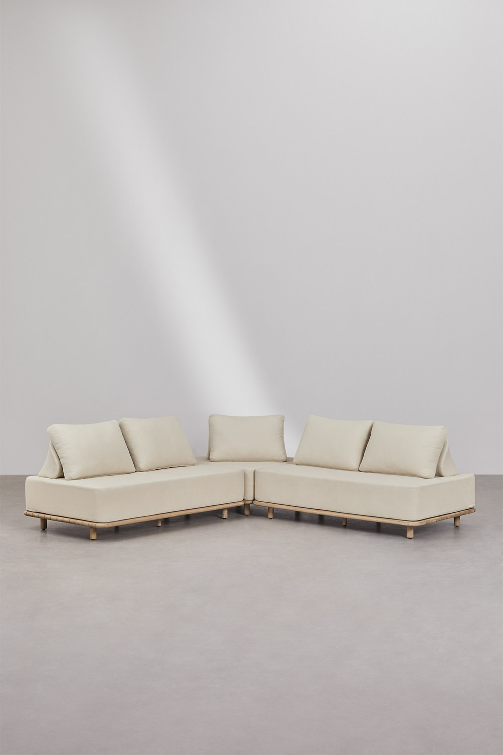 Set da giardino Portet con divano angolare modulare in acacia, 3 pezzi