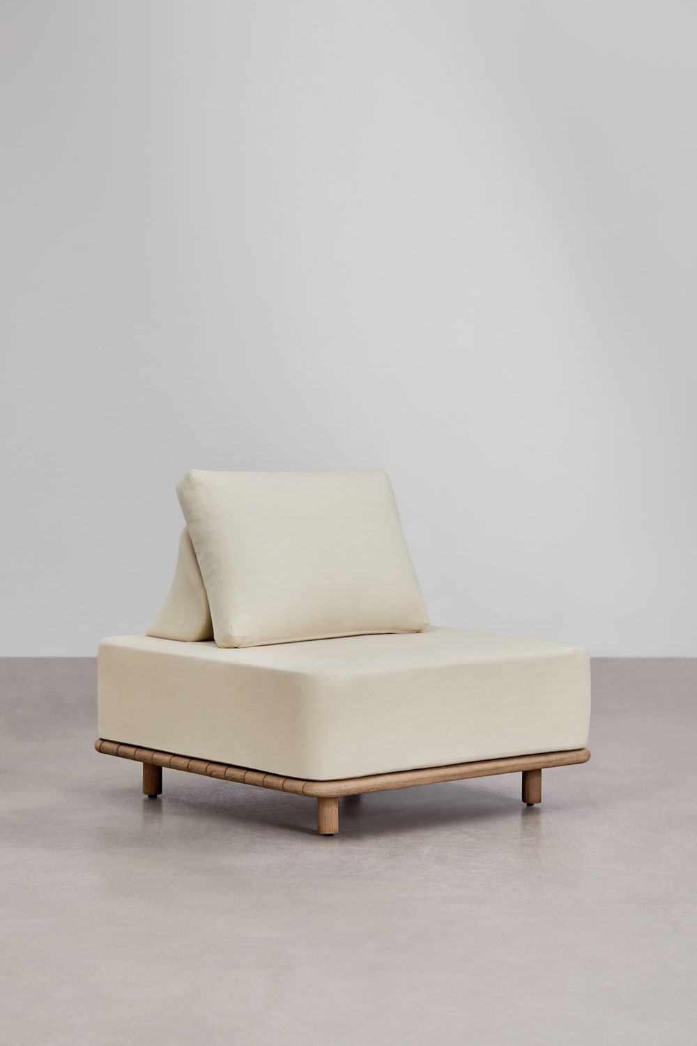 Set da giardino Portet con divano angolare modulare in acacia, 3 pezzi