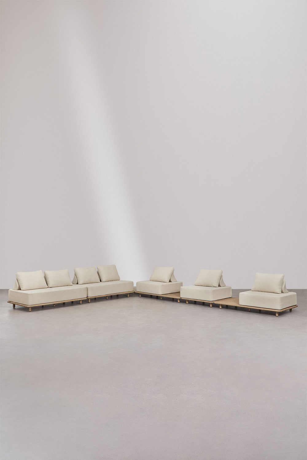 Set di divani angolari modulari Portet da 5 pezzi con tavolino laterale in acacia