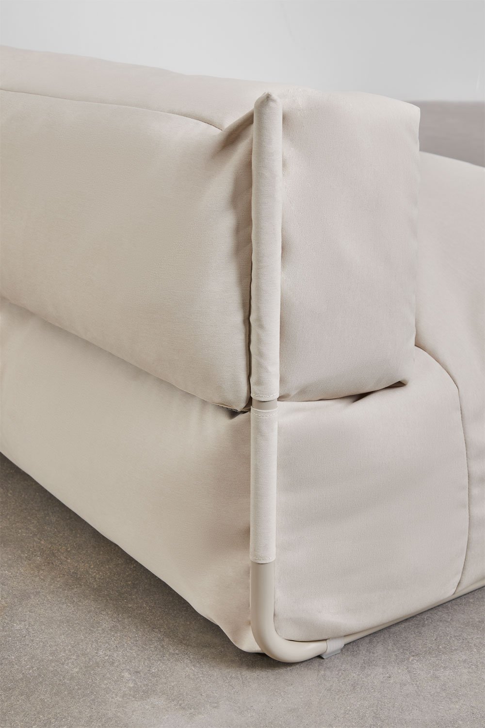 Set da giardino Porto con divano chaise longue modulare da 2 pezzi, pouf e tavolino