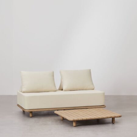 Set da salotto con divano a 2 posti e tavolino quadrato 95x95 cm in acacia Portet