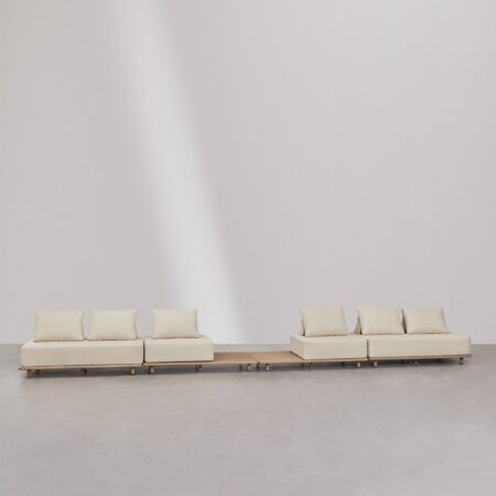 Set da salotto con divano modulare a 4 pezzi con tavolino in acacia Portet