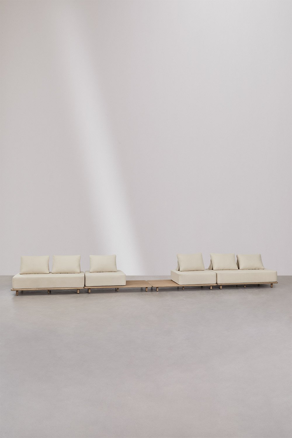 Set da salotto con divano modulare a 4 pezzi con tavolino in acacia Portet