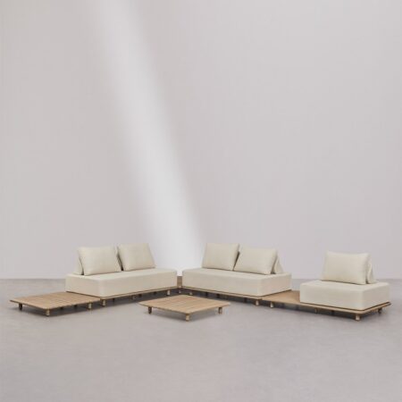 Set da soggiorno con divano angolare componibile a 4 pezzi con tavolino laterale e tavolino da caffè, 95x95 cm, in acacia Portet