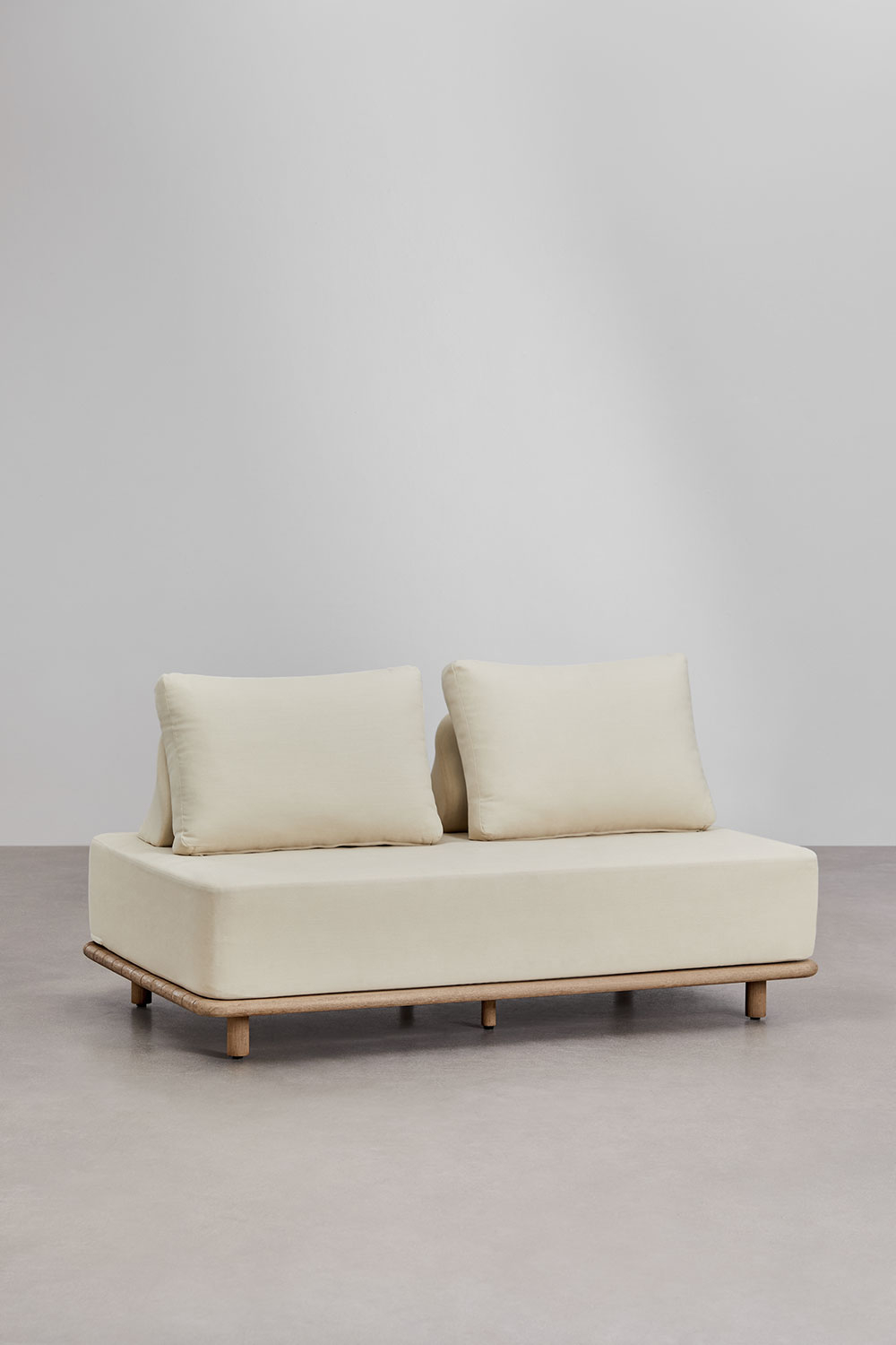 Set da salotto con divano modulare angolare a 5 pezzi con tavolini in acacia Portet
