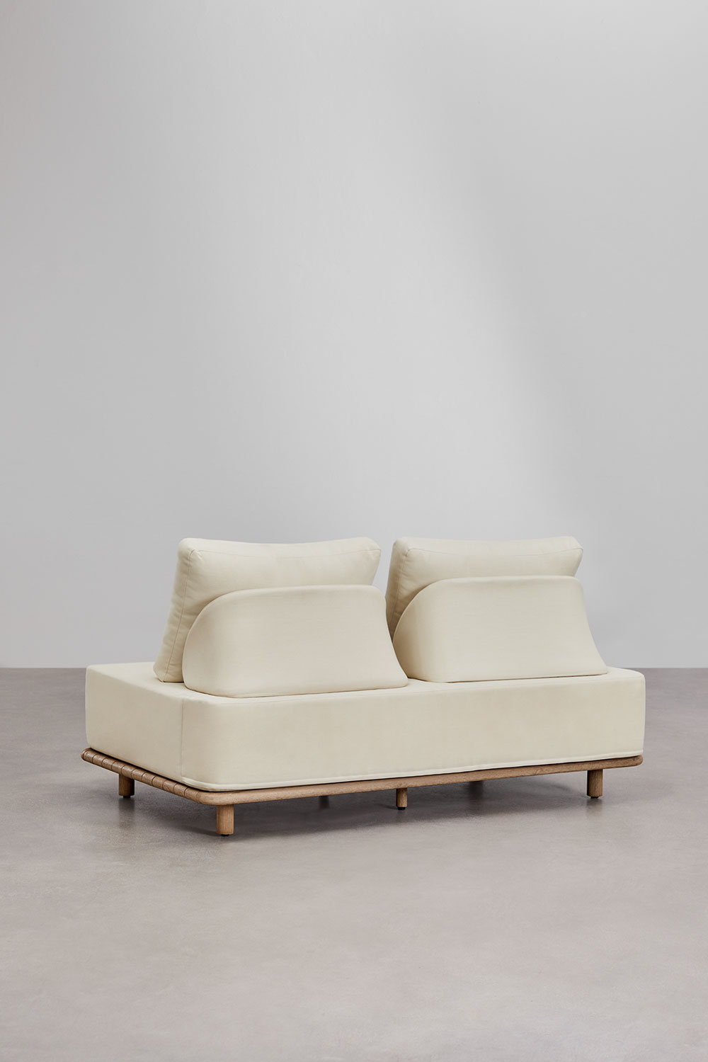 Set da salotto con divano modulare angolare a 5 pezzi con tavolini in acacia Portet