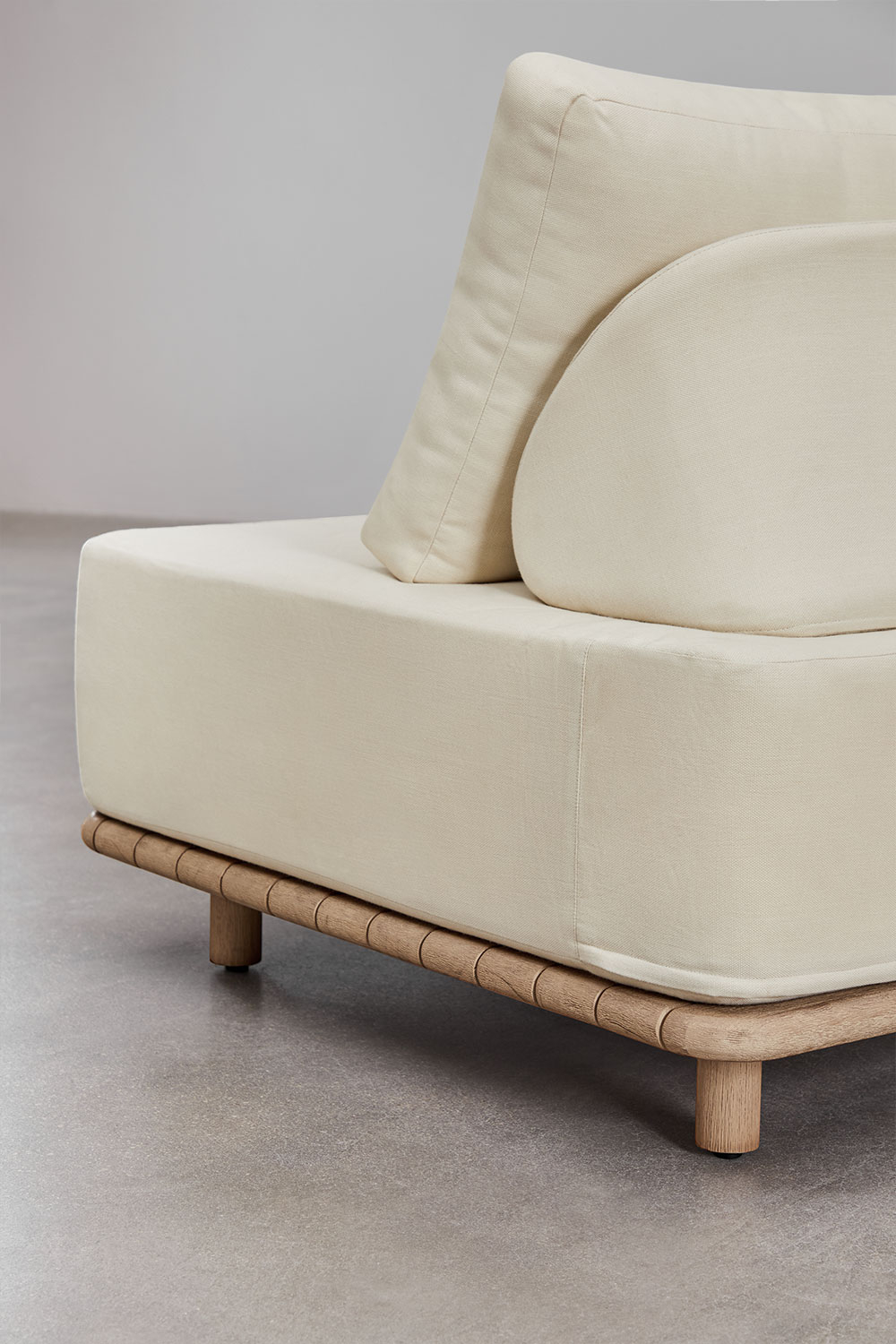 Set da salotto con divano modulare angolare a 5 pezzi con tavolini in acacia Portet