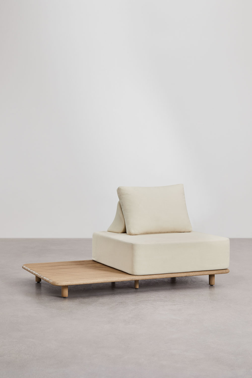 Set da salotto con divano modulare angolare a 5 pezzi con tavolini in acacia Portet