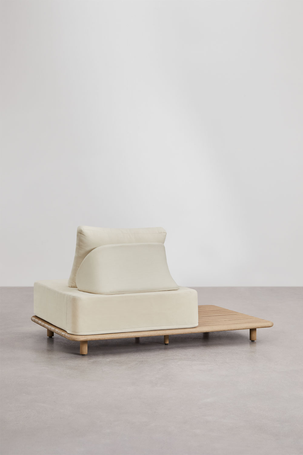 Set da salotto con divano modulare angolare a 5 pezzi con tavolini in acacia Portet