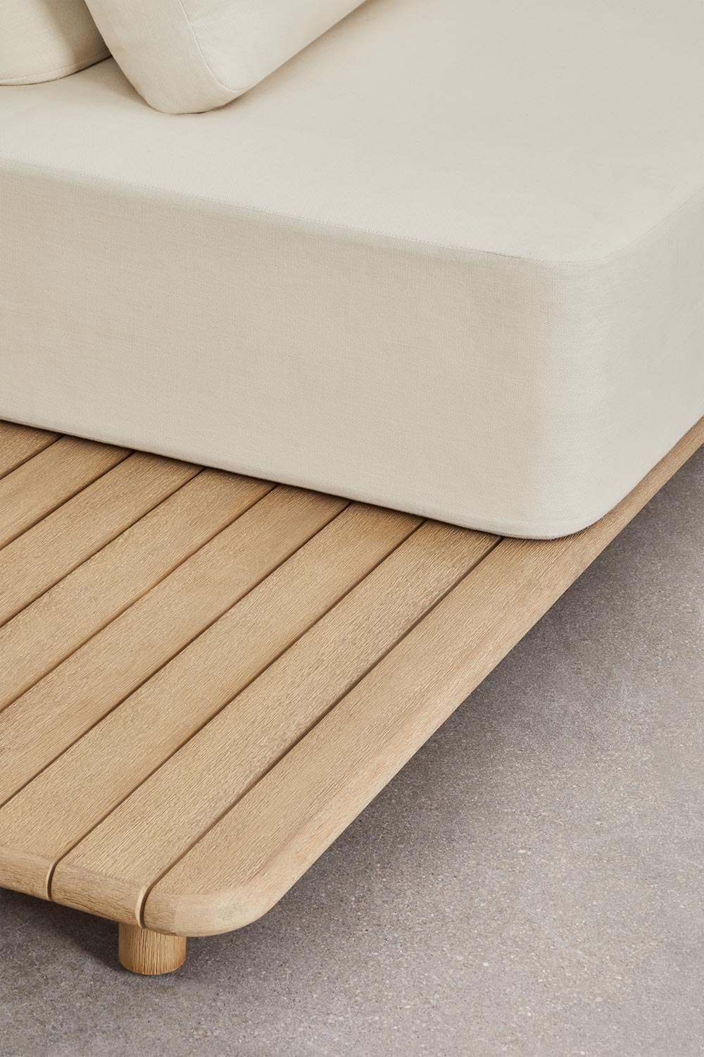 Set da salotto con divano modulare angolare a 5 pezzi con tavolini in acacia Portet