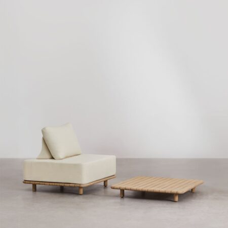 Set da salotto con poltrona e tavolino quadrato 95x95 cm in acacia Portet