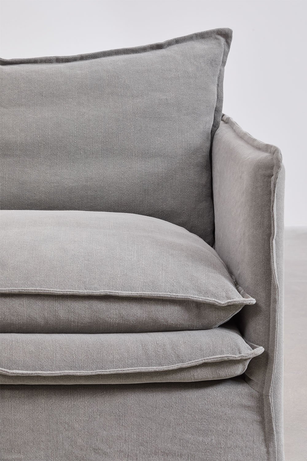 Set da soggiorno Grace in lino e cotone con divano 2 posti, 2 poltrone e pouf