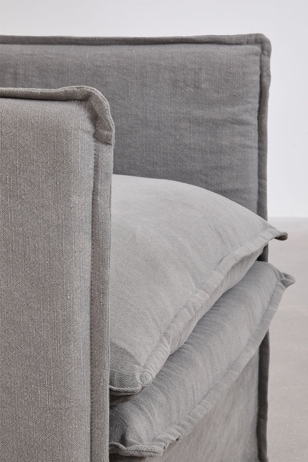 Set da soggiorno Grace in lino e cotone con divano 2 posti, 2 poltrone e pouf