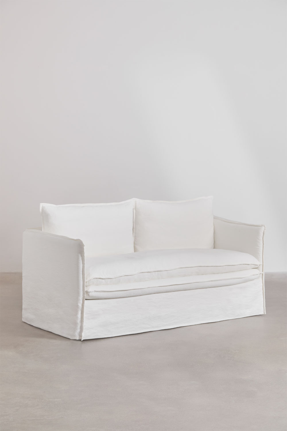 Set da soggiorno Grace in lino e cotone con divano 2 posti e pouf