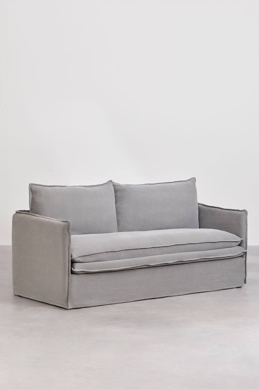 Set da soggiorno Grace in lino e cotone con divano 3 posti e pouf