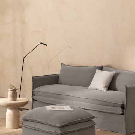 Set da soggiorno Grace in lino e cotone con divano 3 posti e pouf
